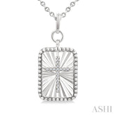 1/20 Ctw Rectangle Fluted Medallion Single Cut Diamond Cross Pendant With Chain in Sterling Silver